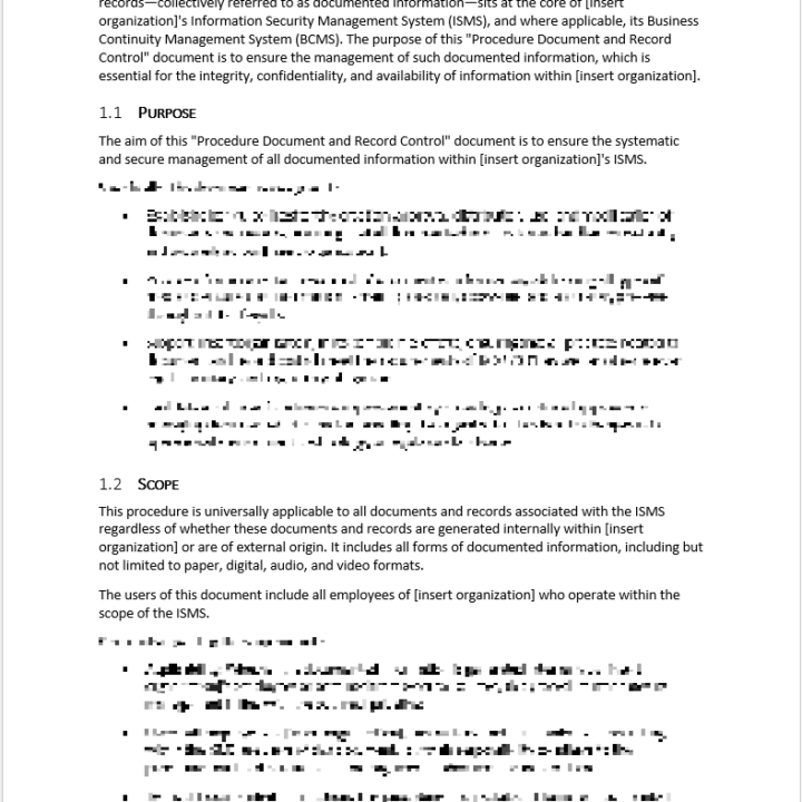 Procedure for document and record control introduction
