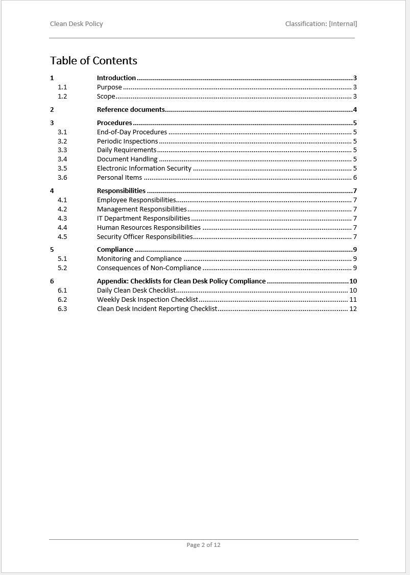 iso 27001 clean desk policy template