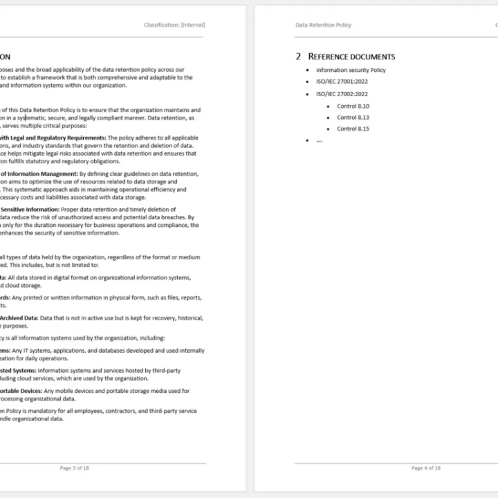 iso 27001 data retention policy template