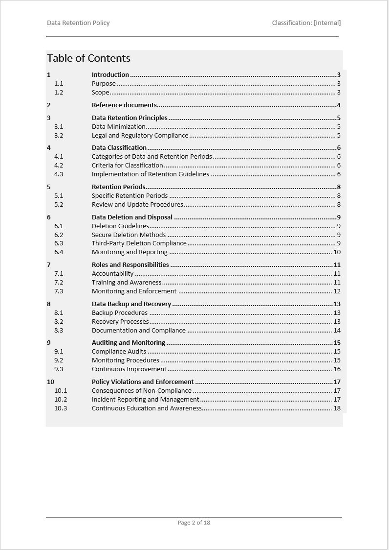 iso 27001 data retention policy template