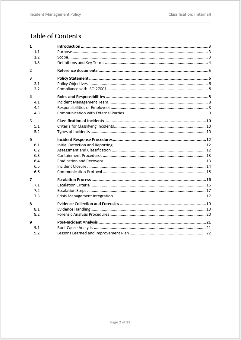 iso 27001 incident management policy template