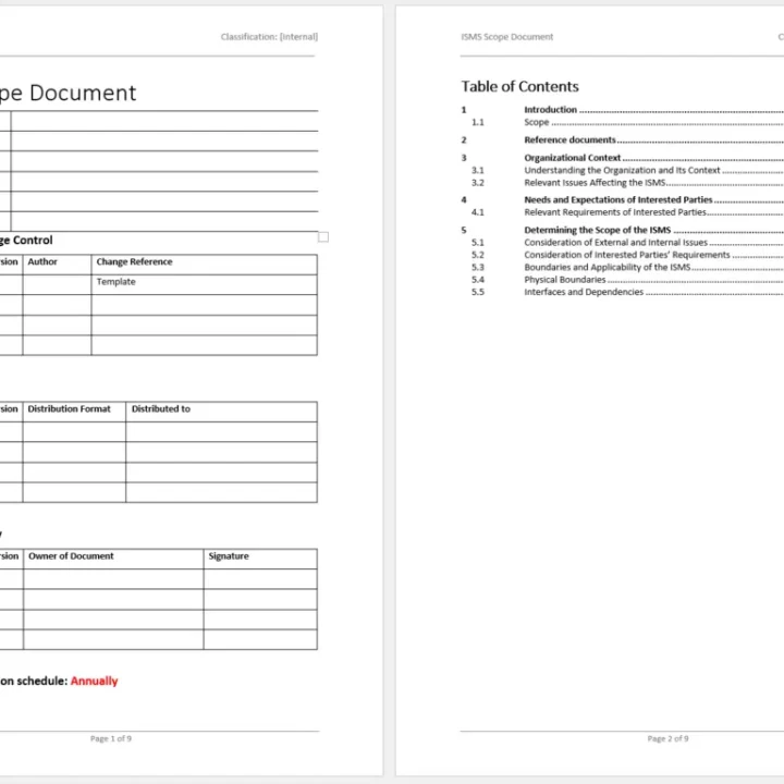 Sample of ISMS Scope Document included in ISO 27001 Core Documents Bundle