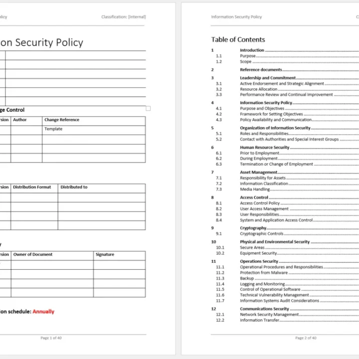 Sample of Information Security Policy included in ISO 27001 Core Documents Bundle