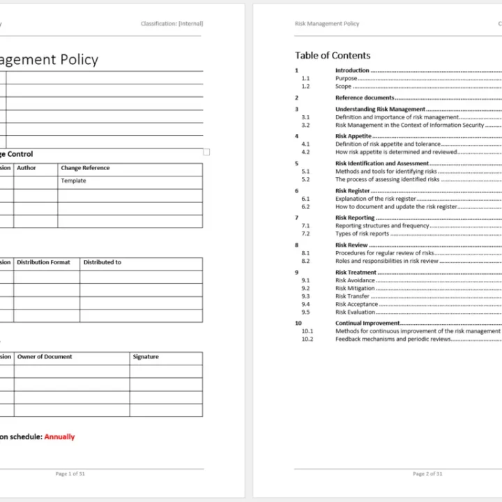 Sample of Risk Management Policy included in ISO 27001 Core Documents Bundle