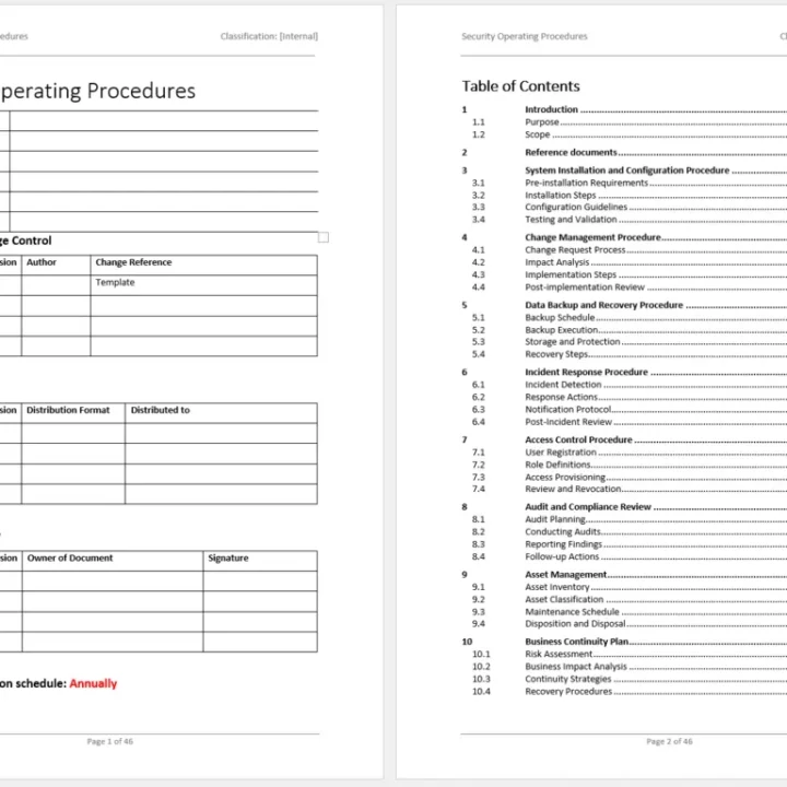 Sample of Security Operating Procedures included in ISO 27001 Core Documents Bundle