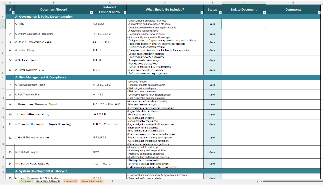 Iso 42001 Checklist Documents