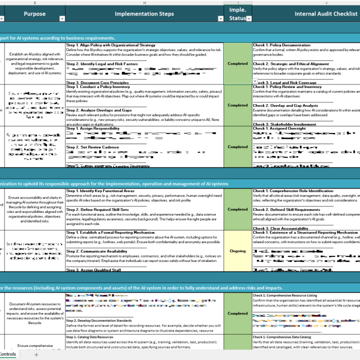 iso 42001 controls list excel